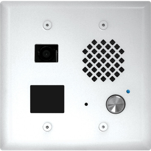 Satin White Entry Phone with Proximity Card Reader & Color Video Camera  Flush Mounts in a Double Gang Box or Surface Mount with an Optional VE-5x5 with Enhanced Weather Protection (EWP)