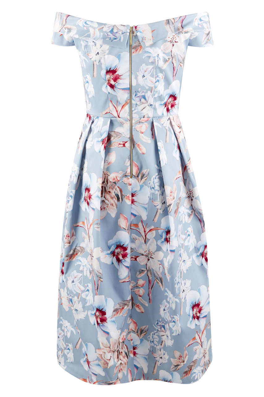 Closet London | Women's Blue Floral Off the Shoulder Dress