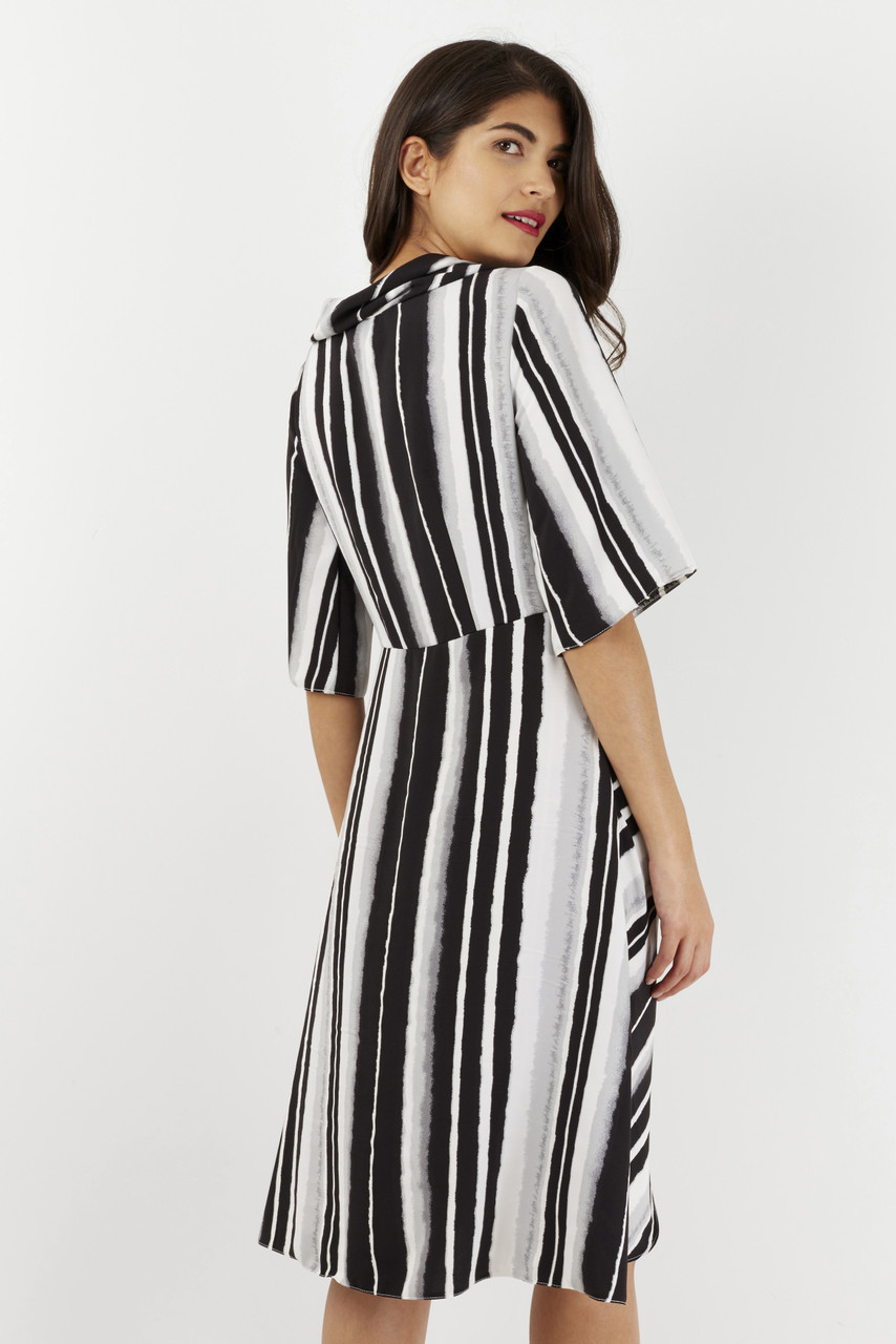 Closet London | Multi Black and white stripe mock wrap dress
