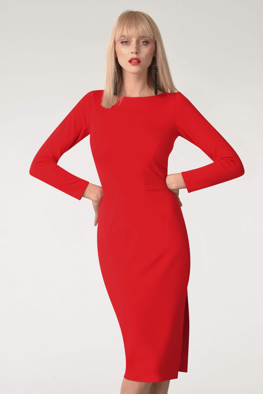 long sleeve midi red dress