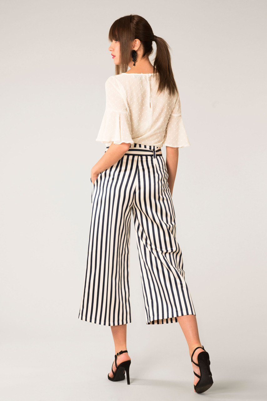 striped straight leg trousers