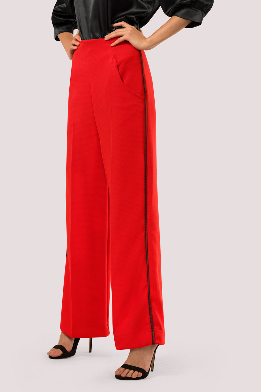 Closet London | Red High Waist Piped Trousers