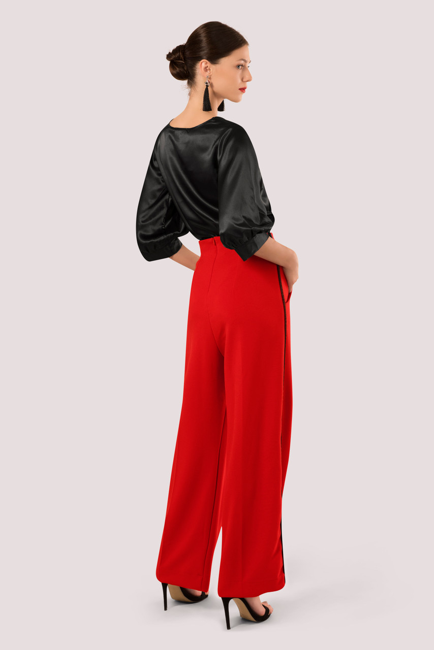 Closet London  Red High Waist Piped Trousers