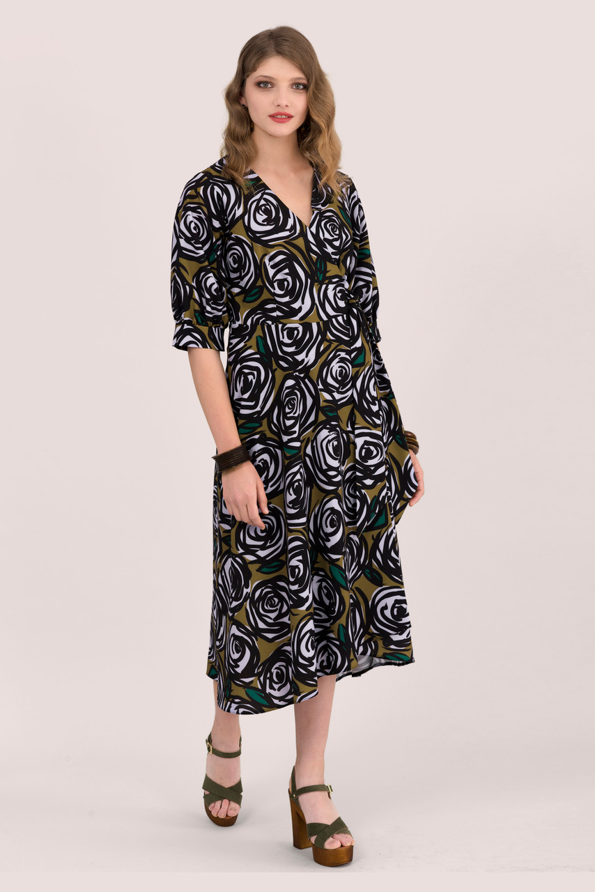 Closet London | Multi Printed Puff Sleeve Wrap Midi Dress