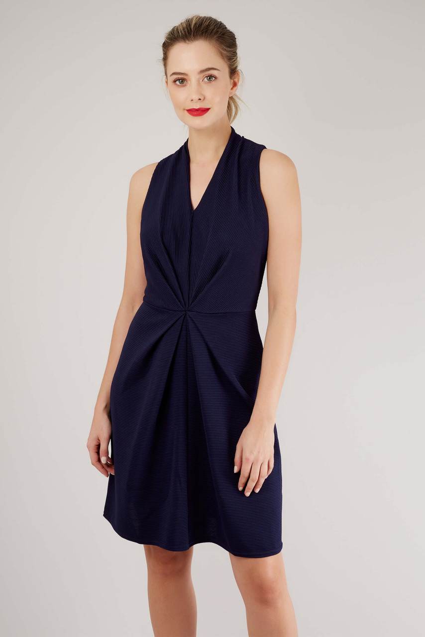 Closet London | Navy Ribbed A-Line Dress with Center Gathers