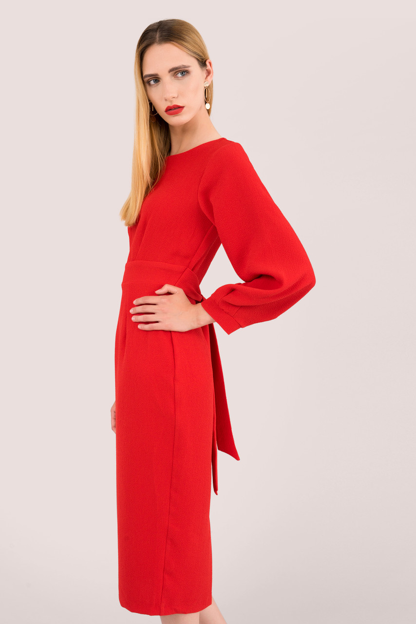 long sleeve midi dress red
