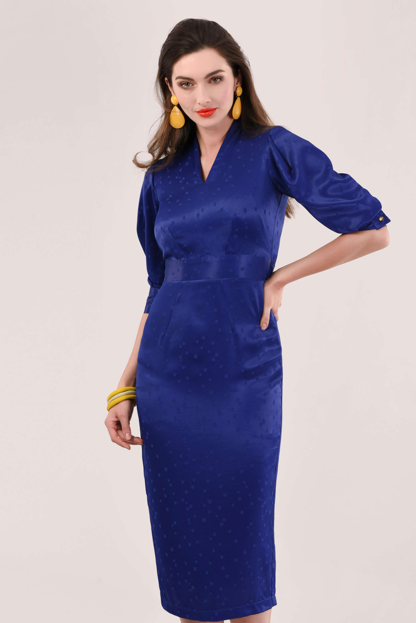 Closet London | Blue Pleated Sleeve Pencil Dress