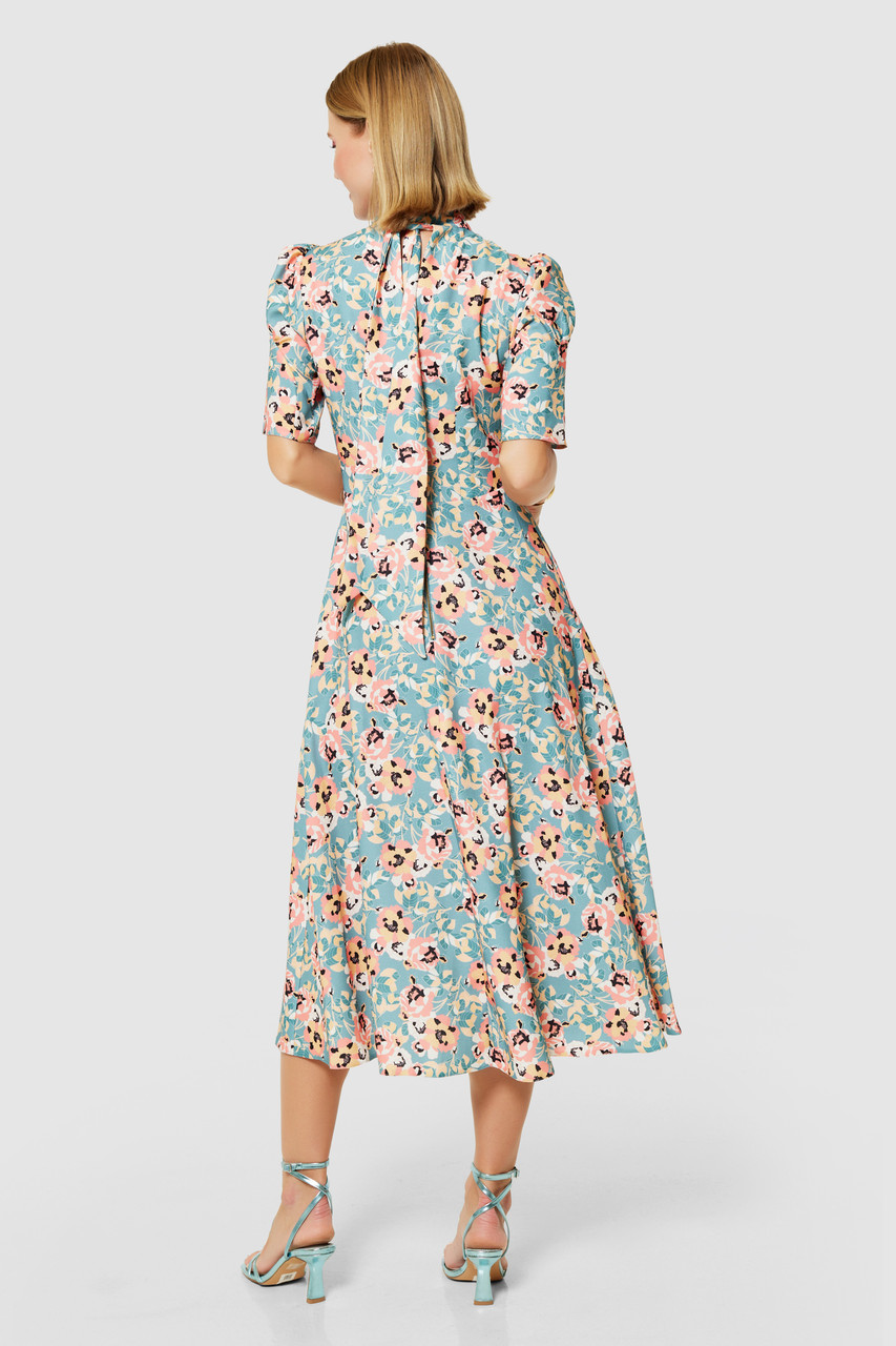 Closet London | Apricot Floral High Neck Midi Dress