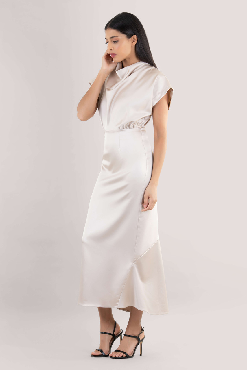 white satin halter dress