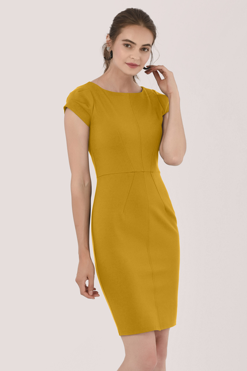 Closet London| Yellow Pleated Sleeve Pencil Dress