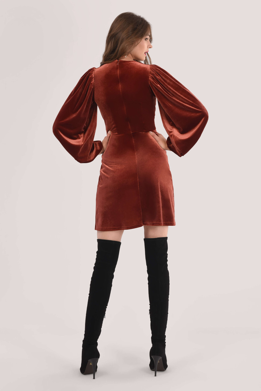 Burgundy Velvet Long Sleeve Mini Dress