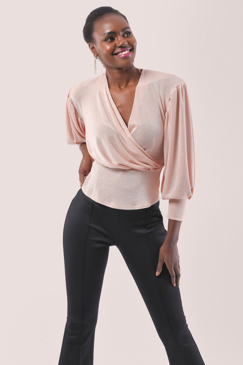 Closet London| Pink Puff Sleeve Wrap Top