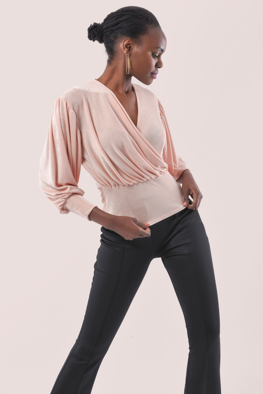 Closet London| Pink Puff Sleeve Wrap Top