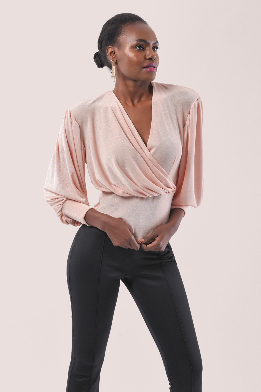 Closet London| Pink Puff Sleeve Wrap Top