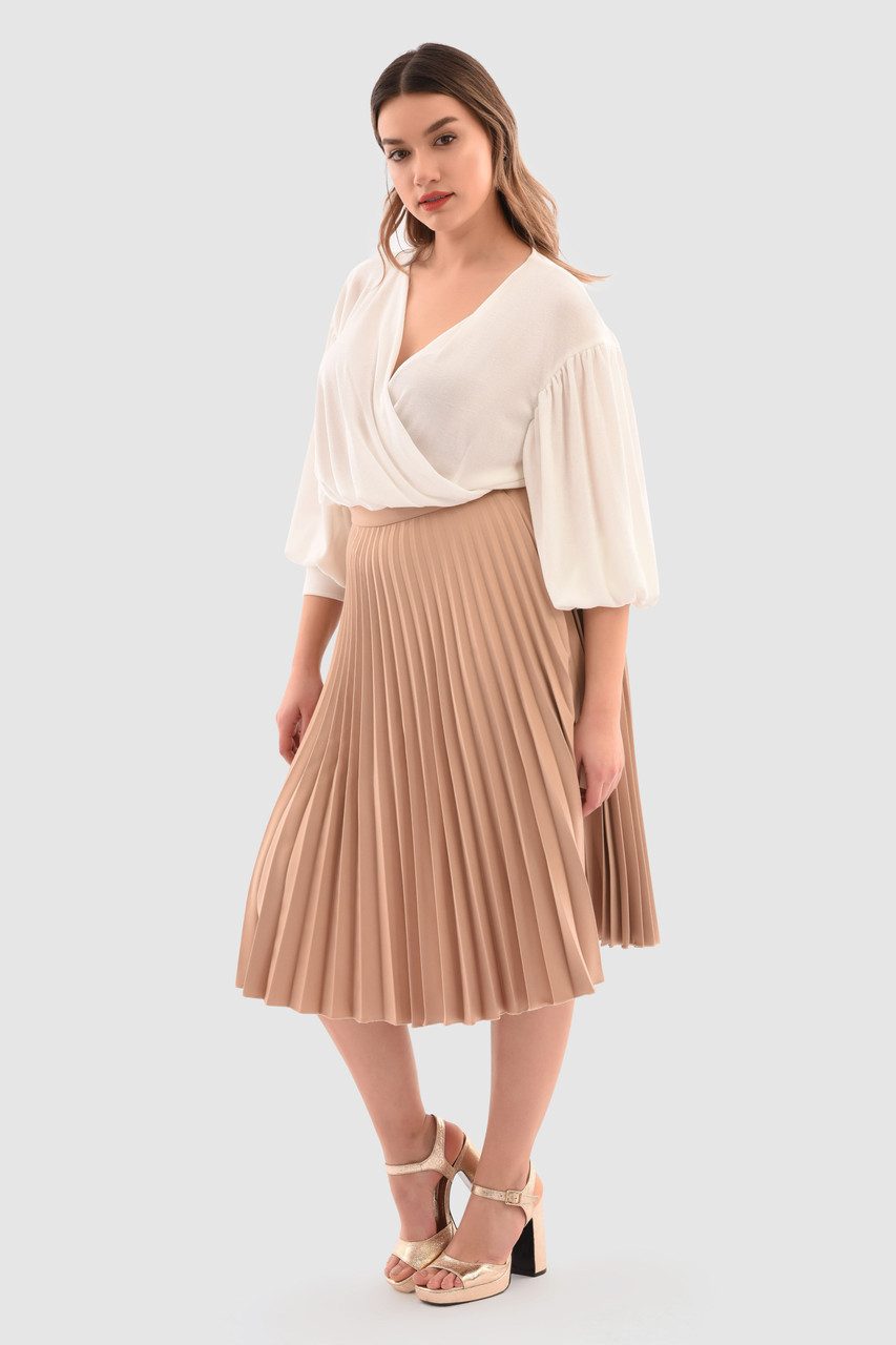 Closet London | Curves Beige Pleated Skirt