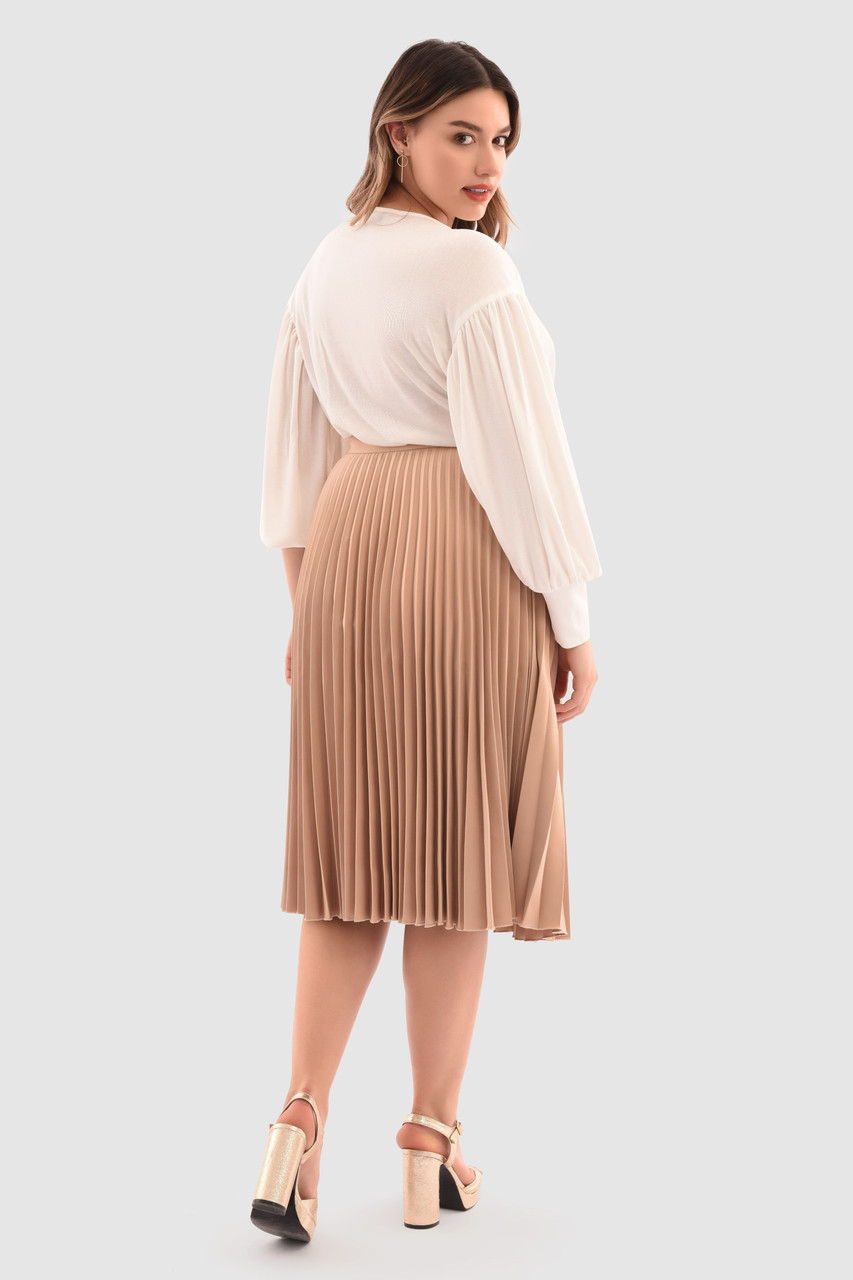 Closet London | Curves Beige Pleated Skirt