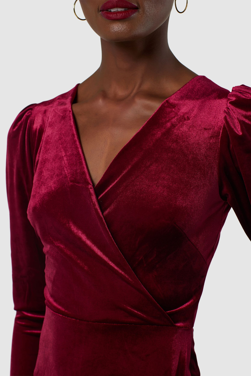 Closet London | Burgundy Velvet Wrap A-line Dress