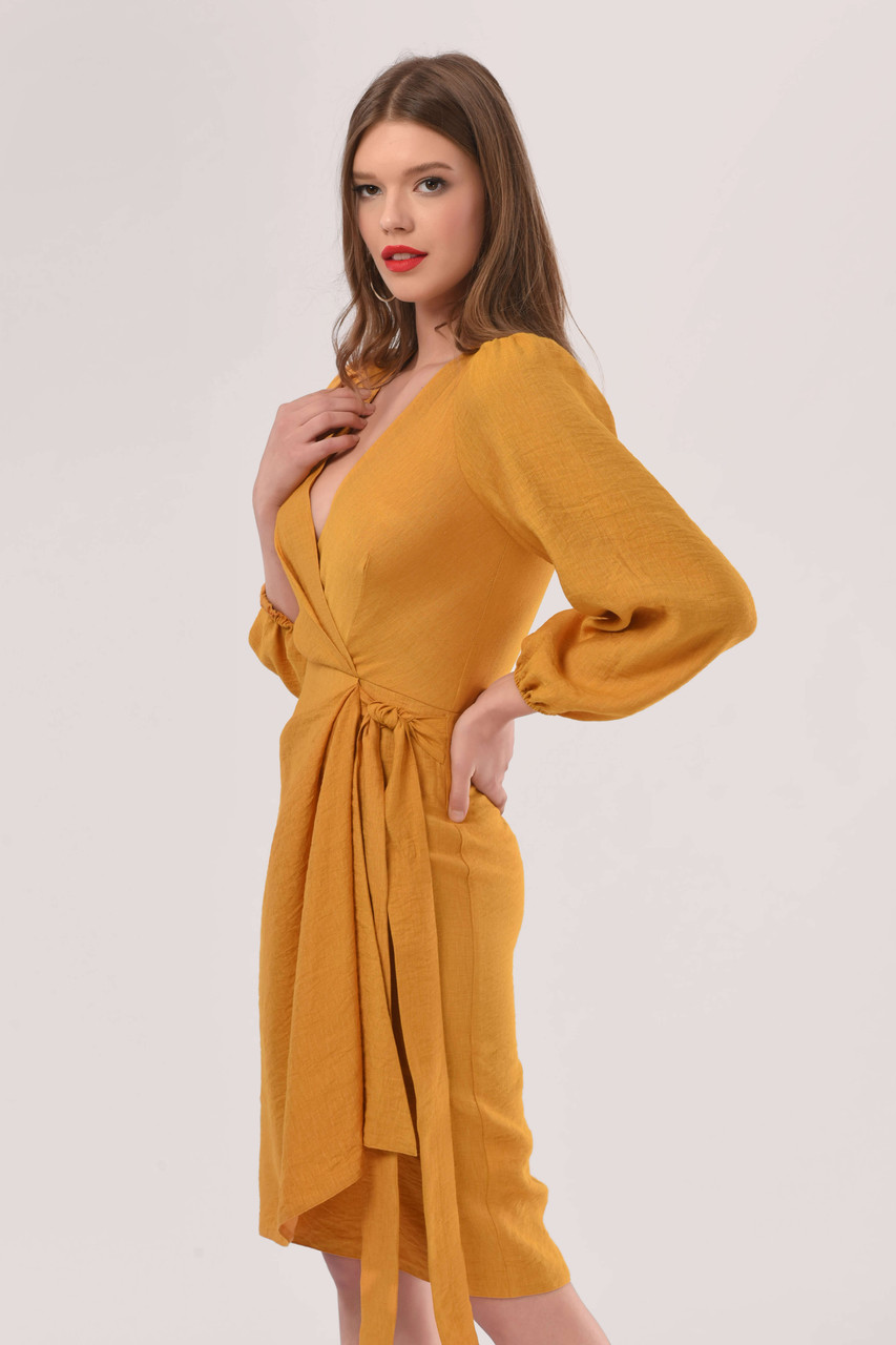 Closet London | Yellow Pleated Wrap Dress