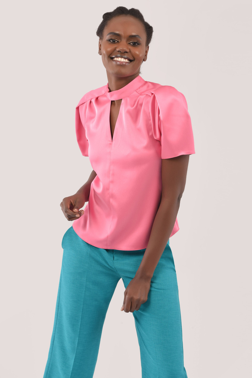 Closet London| Pink Pleated Puff Sleeve Blouse