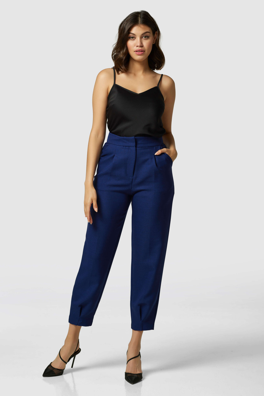 Closet London Navy Blue Pleated Hem Trouser