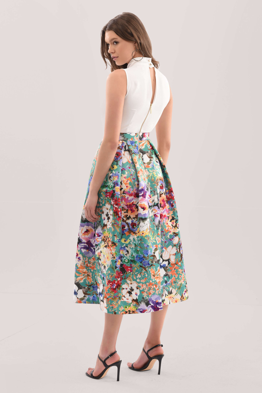 Closet London | Green Floral Full Skirt Midi Dress