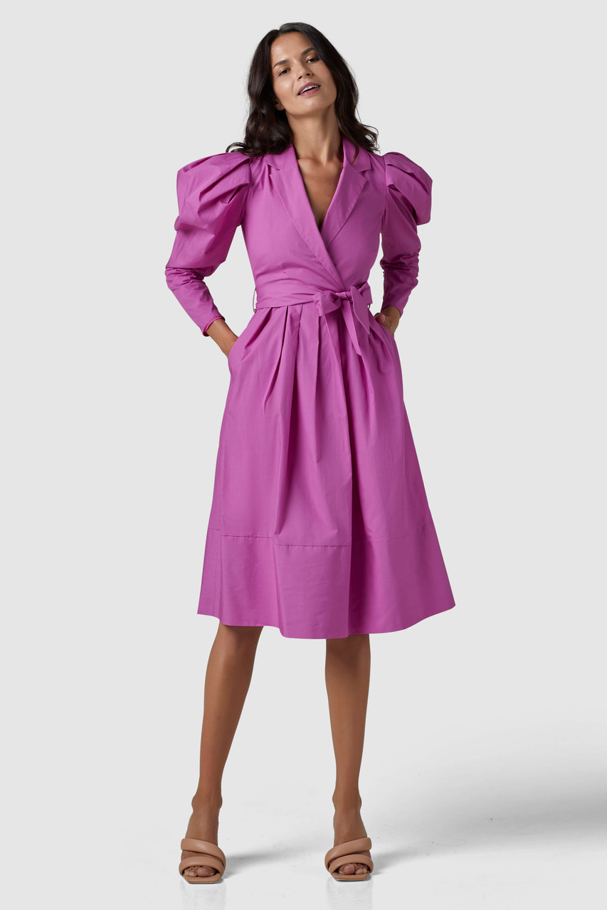 Closet London | Pink Wrap A-Line Puff Sleeve Dress