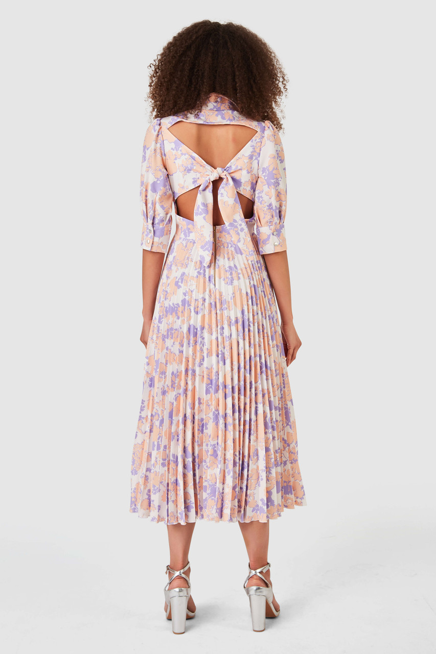 Closet London | Peach Floral Print Pleated Shirt Dress