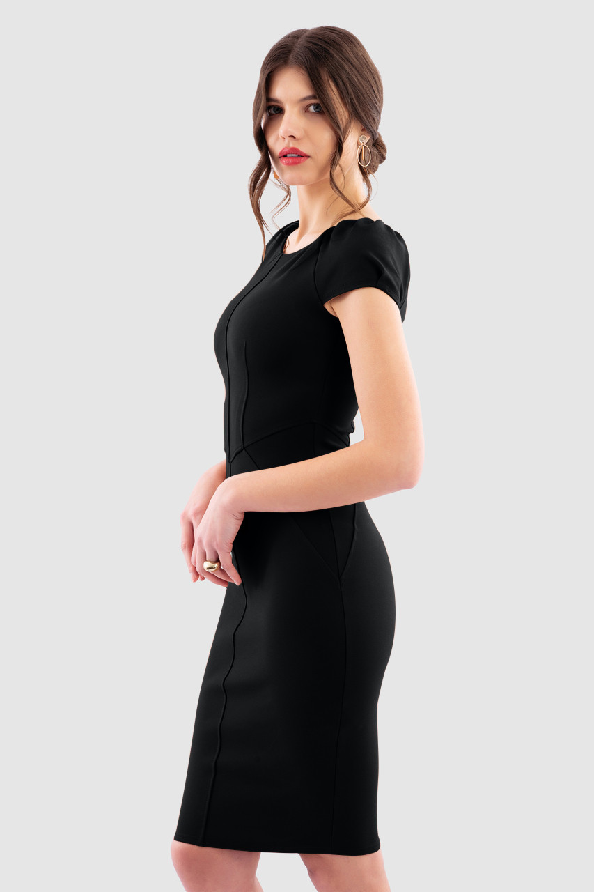 Closet London | Black Gathered Sleeve Panel Dress