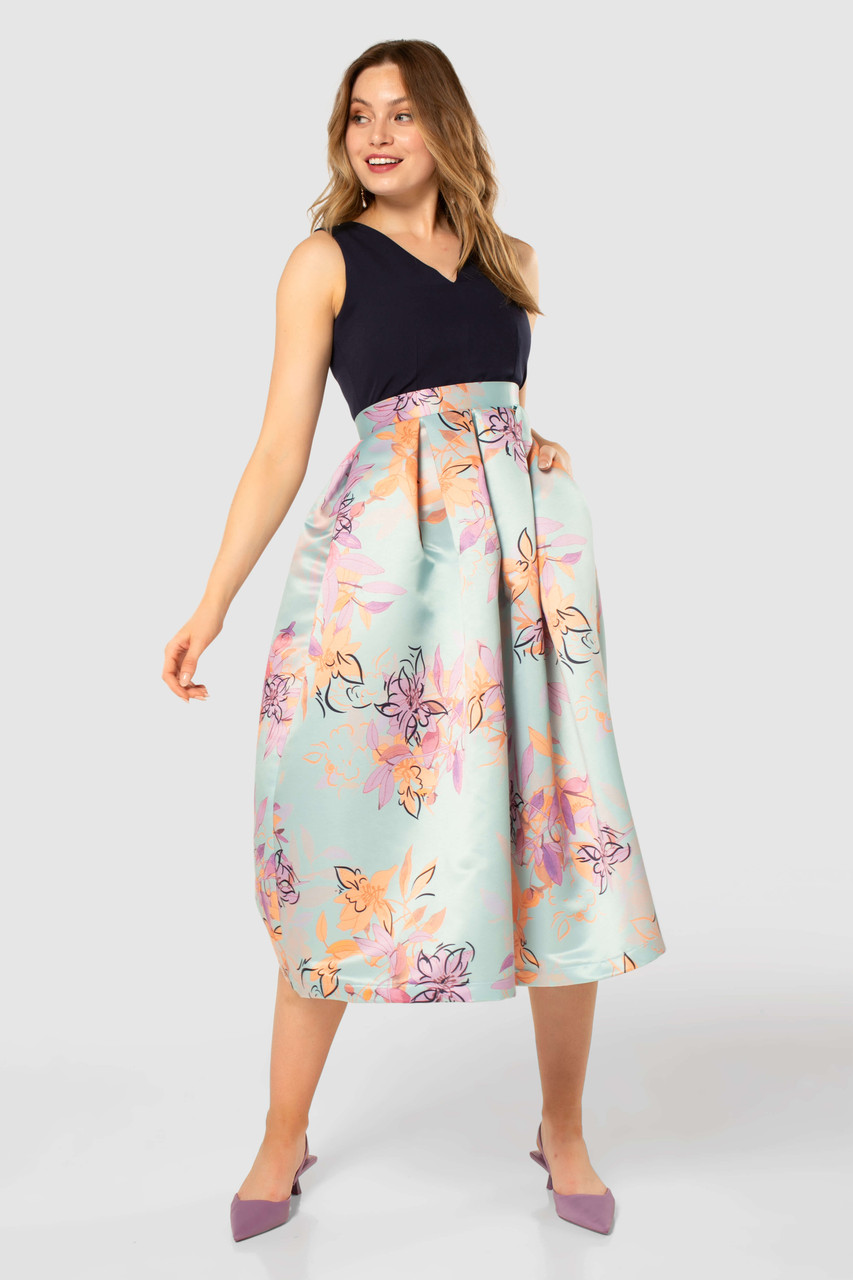 Closet London | Blue 2-in-1 Floral Print Pleated Skirt Dress