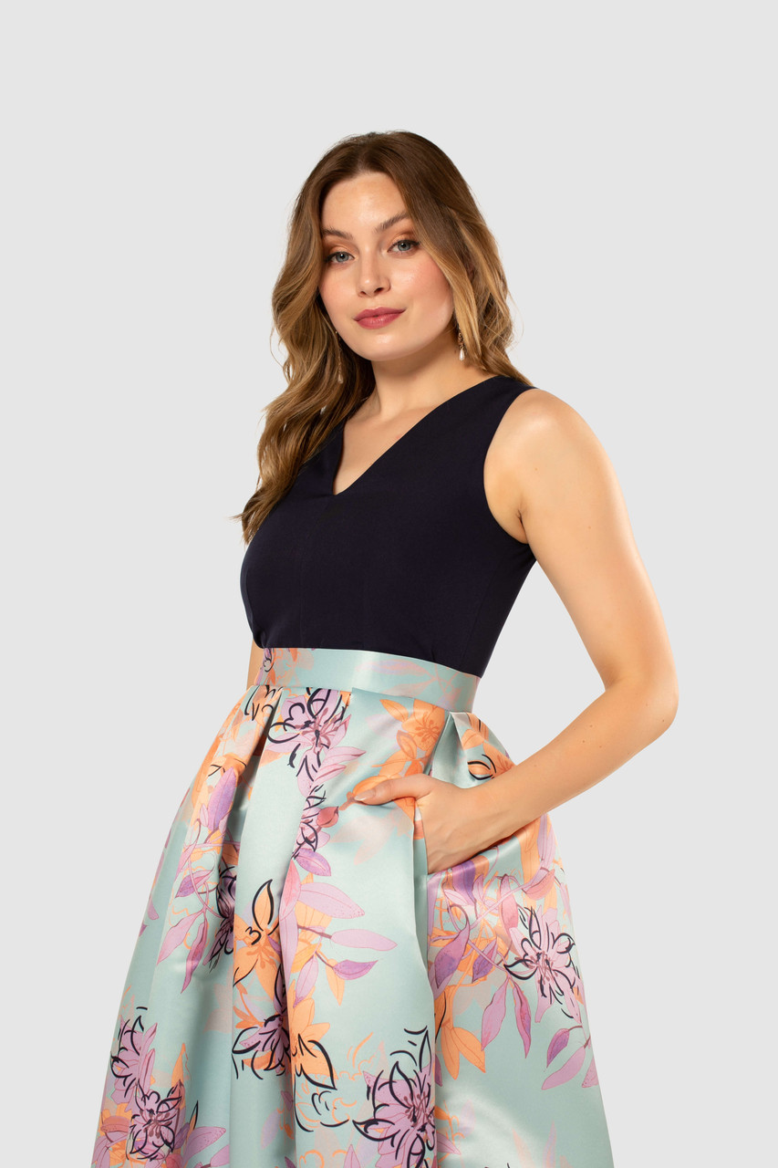 Closet London | Blue 2-in-1 Floral Print Pleated Skirt Dress