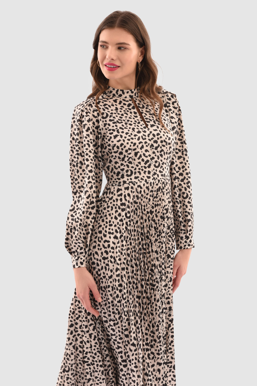 Closet London | Cream Leopard Print Pleated Midi Dress