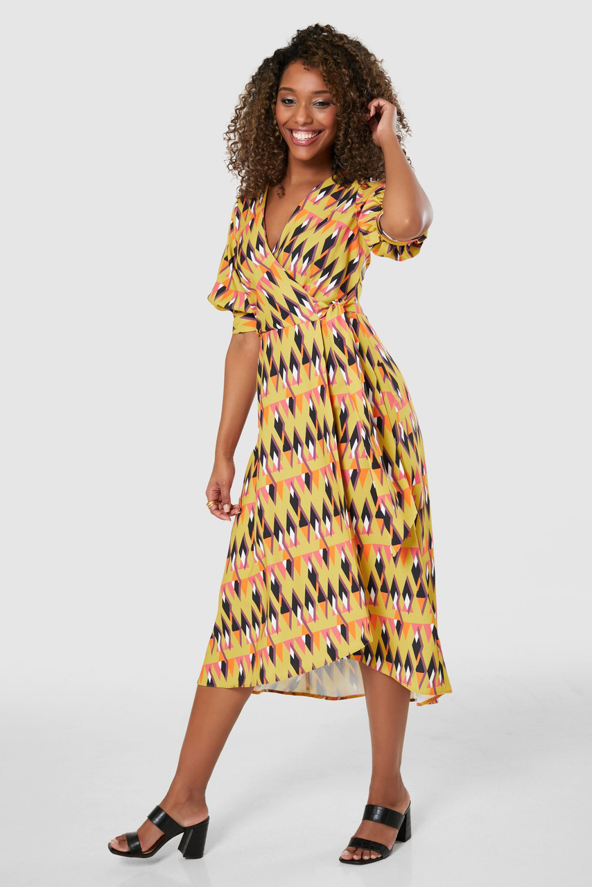 Black Printed Puff Sleeve Midi Dress For Women – Zink London