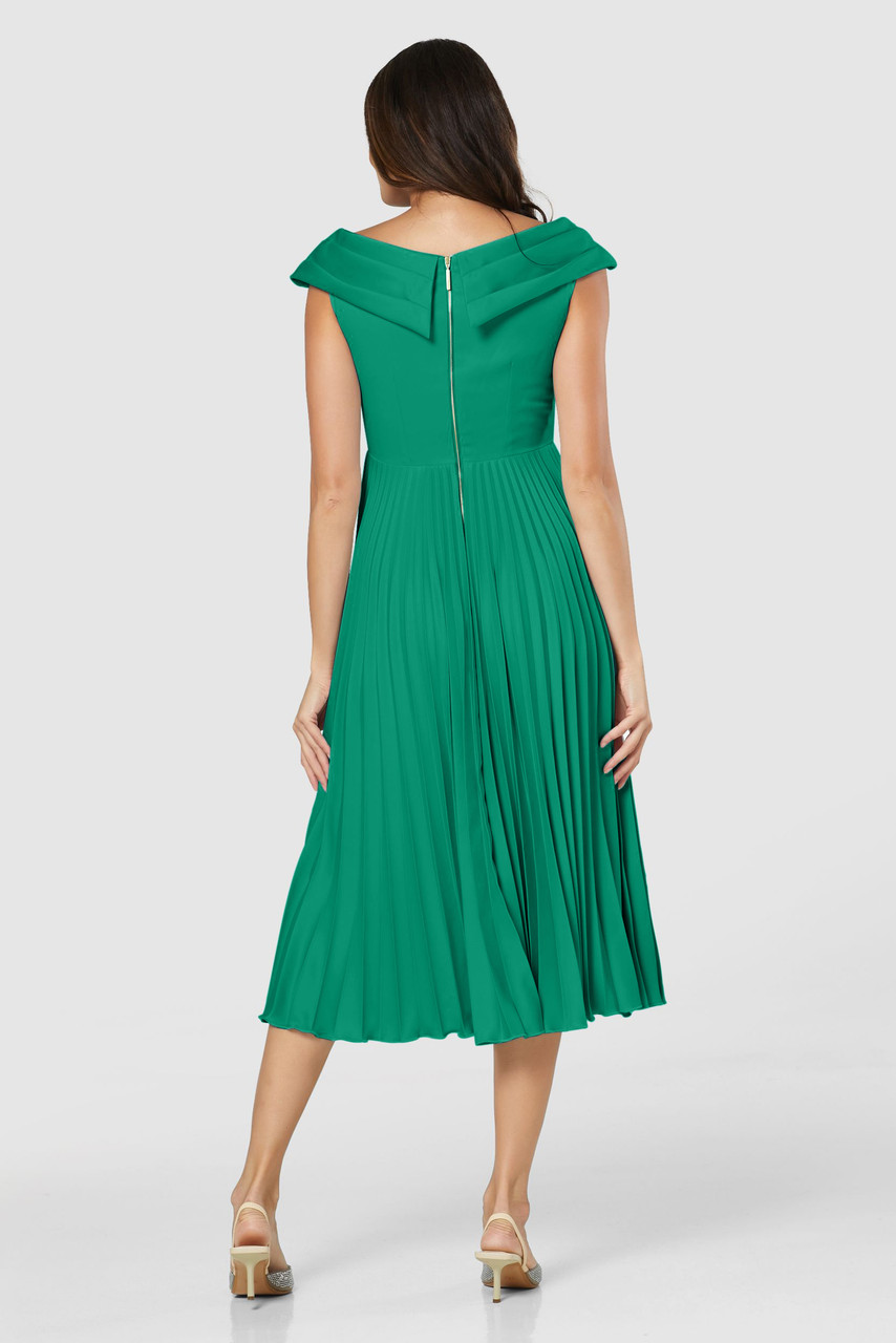 Closet London | Green Draped Neck Pleated Midi Dress