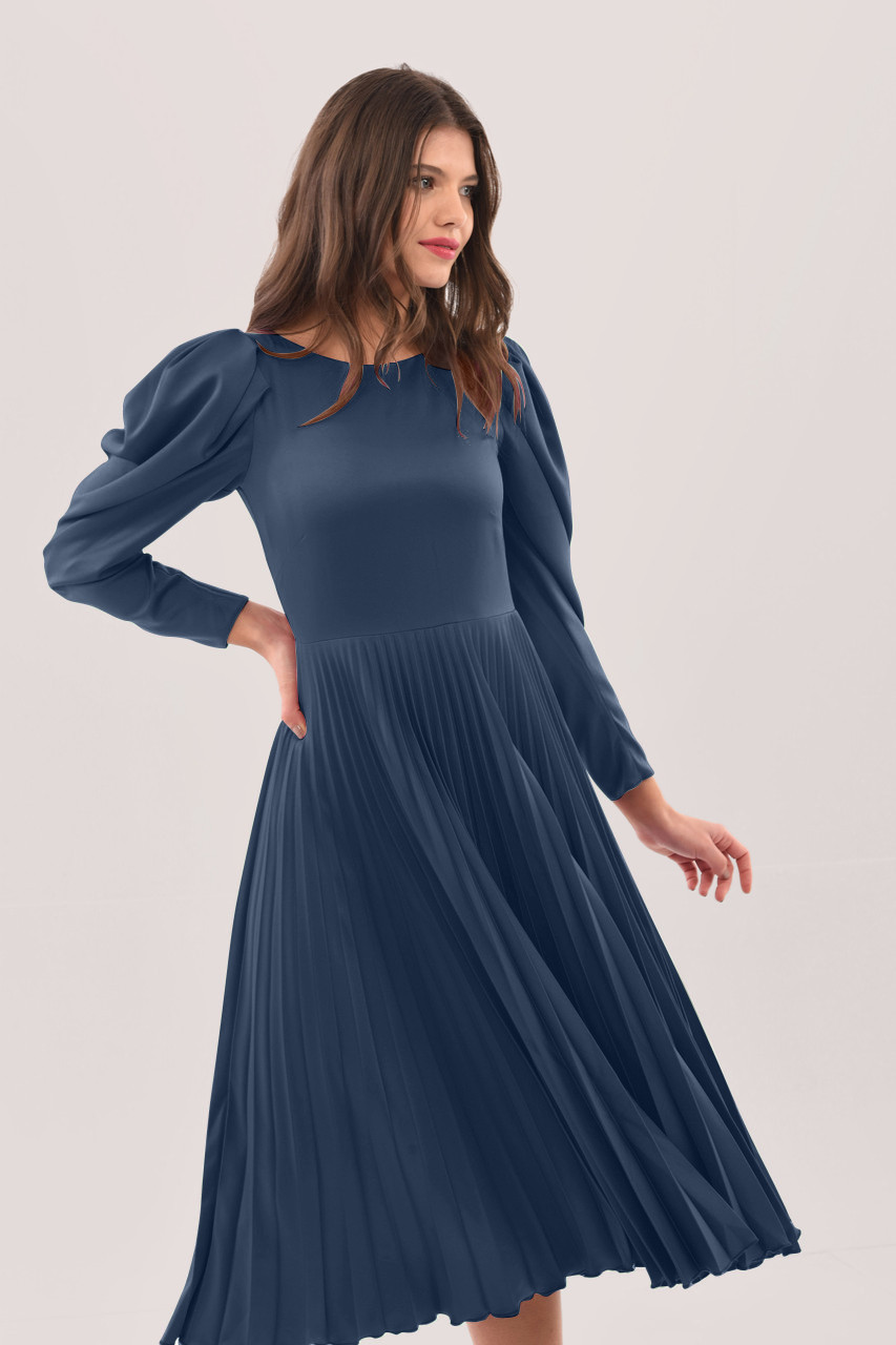 Closet London | Navy Blue Pleated Midi Dress