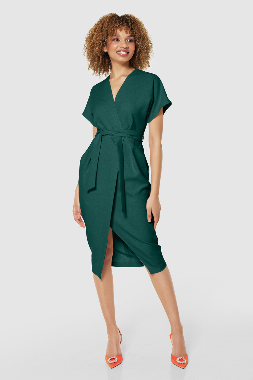 Closet London| Petite Emerald Green Kimono Wrap Dress