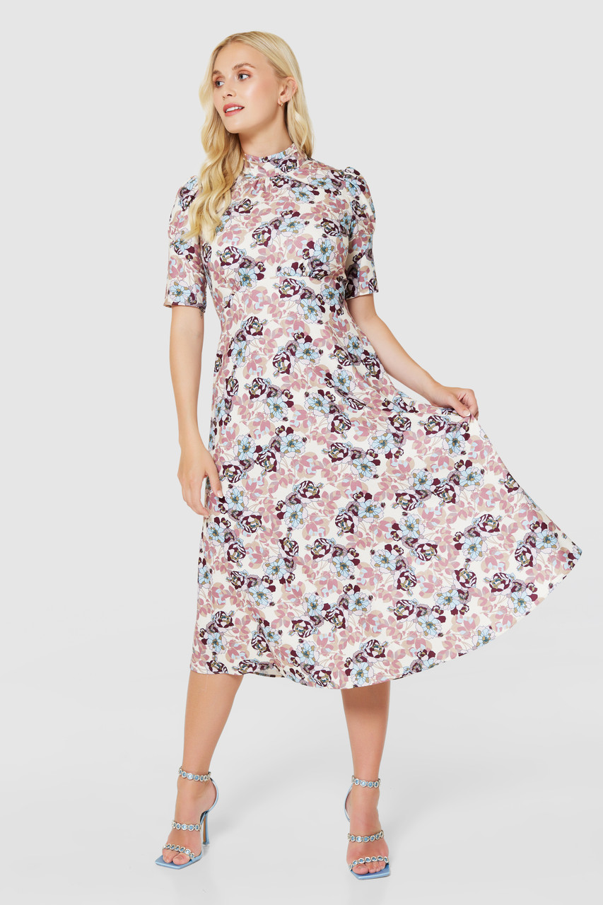 Closet London Cream Floral A-line Dress