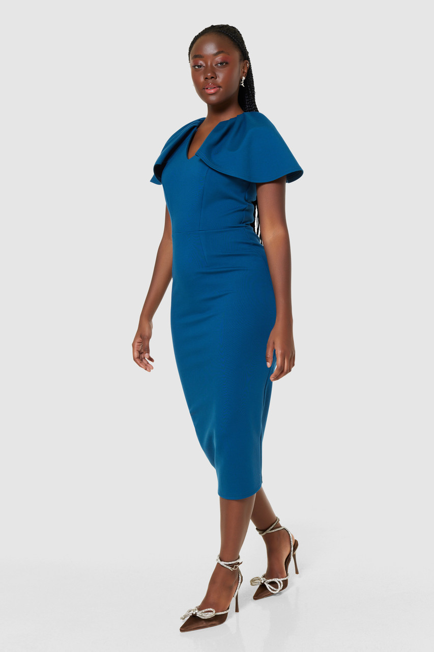 Graceful Glamour: Closet London Teal Blue Bodycon Dress with Midi ...