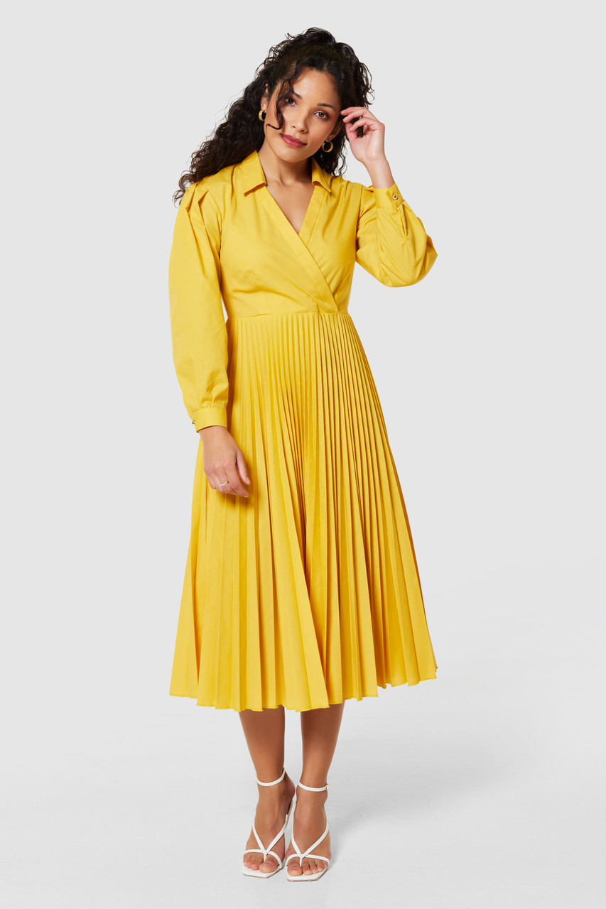 Stylish and Beautiful Pleated Yellow Wrap Dress | Closet London