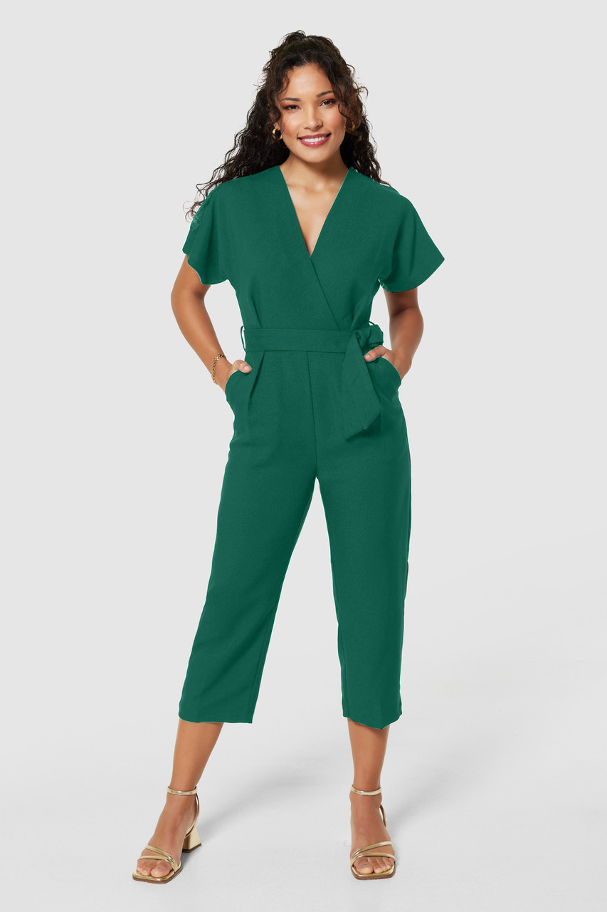 Closet London Petite Emerald Green Wrap Jumpsuit - Closet London