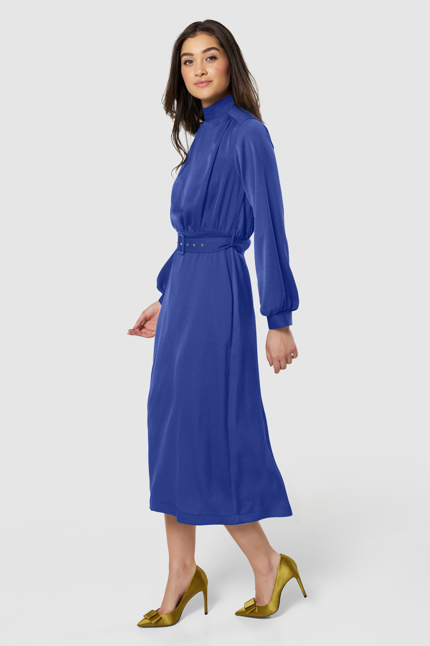 Closet London Cobalt Blue High Neck Midi Dress: Chic Sophistication in ...