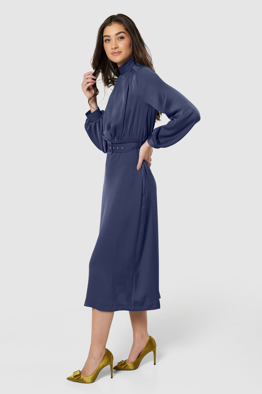 Closet London Navy Blue High Neck Midi Dress: Effortless Elegance for ...