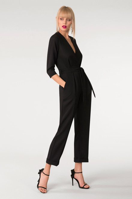 Closet London Petite tie waist kimono jumpsuit in black