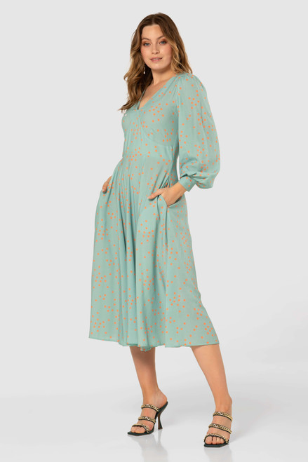 Closet London | Blue V-Neck Spot Print A-Line Midi Dress