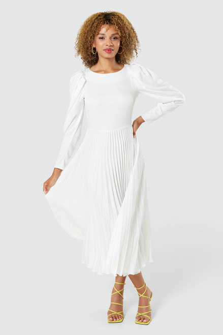 Closet London Ivory White Split sleeve Pleated A-Line Dress