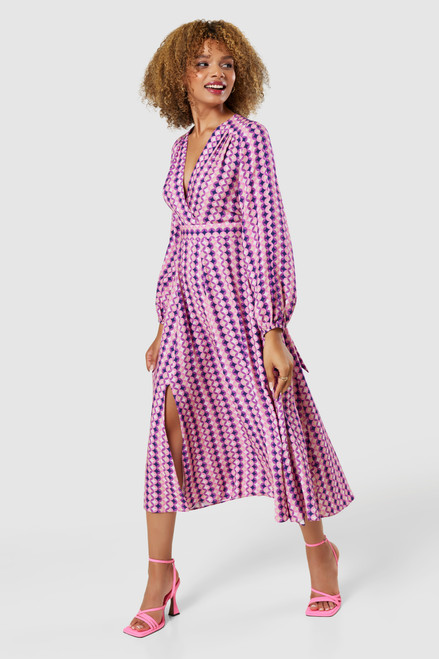 Elegant Pink Full Skirt Wrap Dress | Closet London