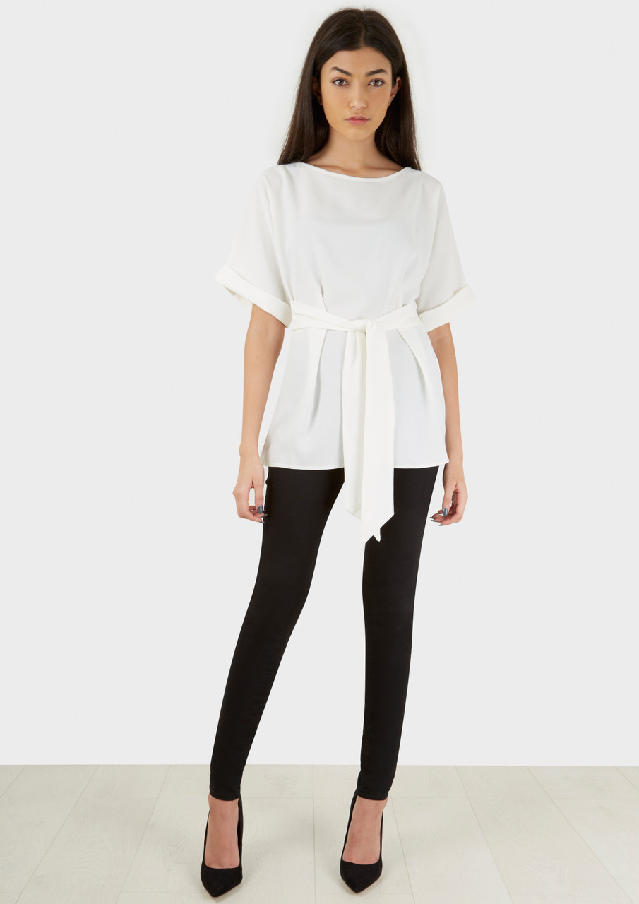 Closet London White Tie Front Wide Sleeve Blouse