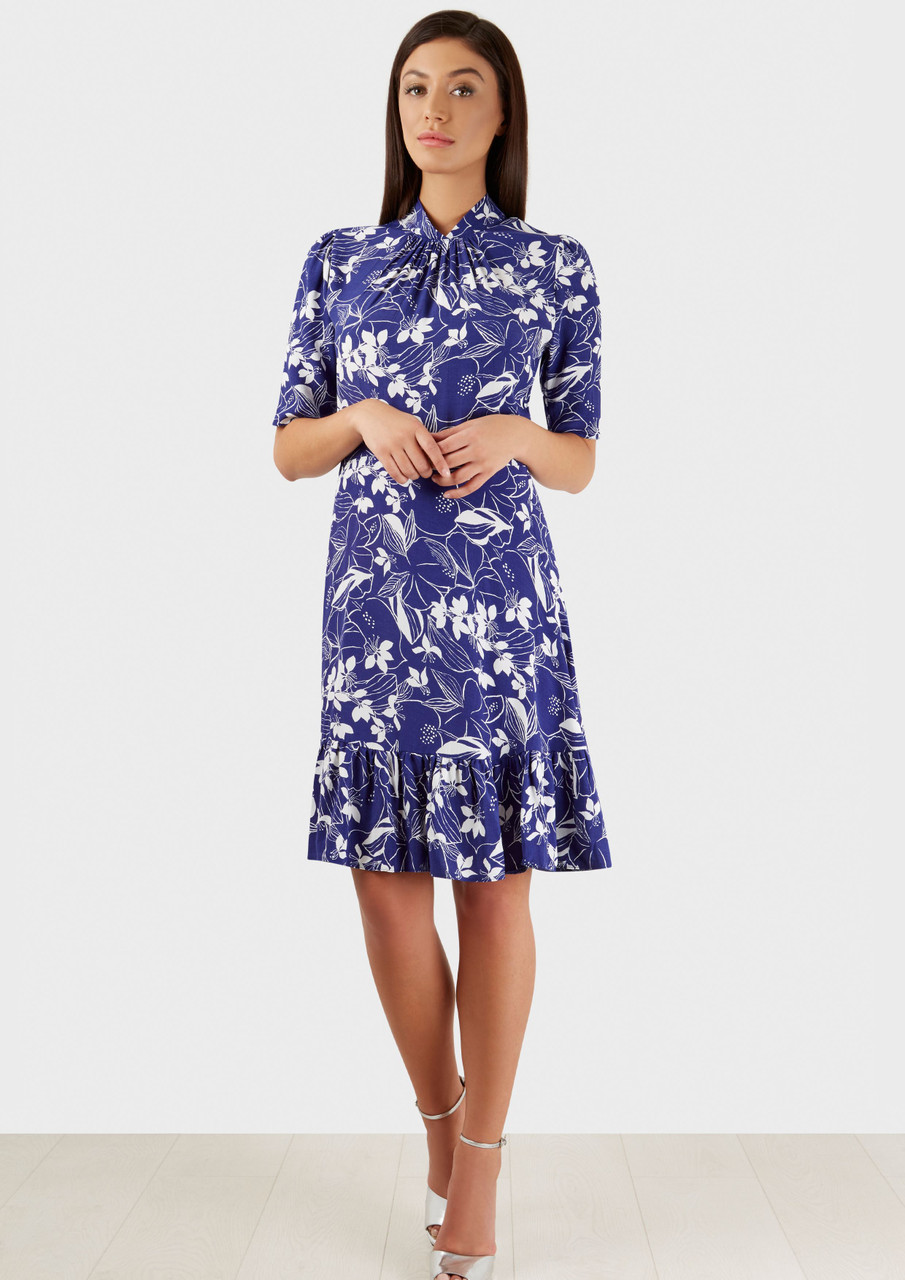 MULTI  Floral Print Gathered Hem Dress