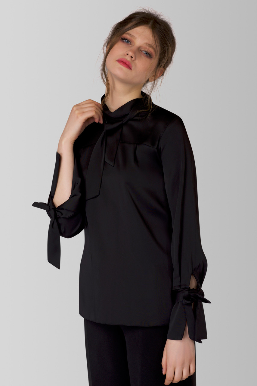 Closet London Black Tie Bow Neck And Cuff Blouse