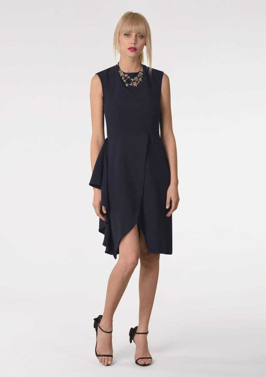 Closet London Navy Draped Asymmetrical Dress