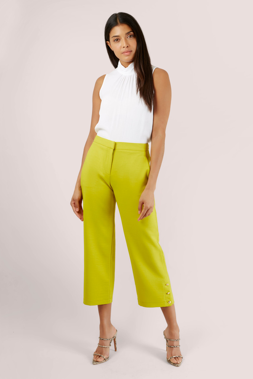 Closet London Lime Crop Trousers with Button Detail